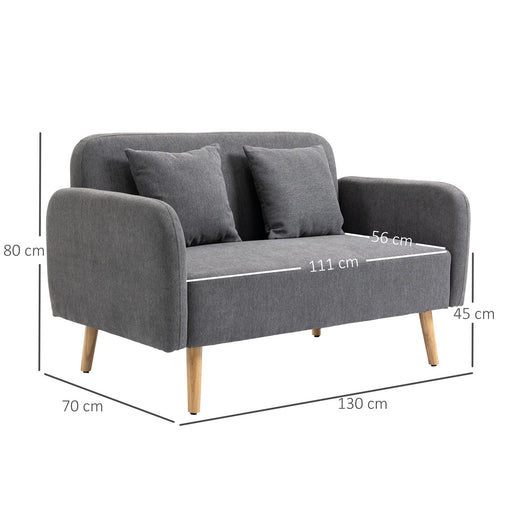 2-Seat Loveseat Sofa Chenille Fabric Upholstered Couch with Rubberwood Legs, Grey