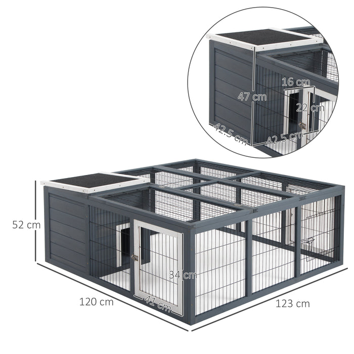 Rabbit Hutch Guinea Pig Run House Small Animal Bunny Cage Duck House Hideaway Chinchilla Cage Outdoor Indoor with Openable Roof Grey 123x120x52cm