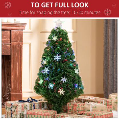 4ft Pre-Lit Fibre Optic Christmas Tree with Multicolour LEDs, Bows & Star