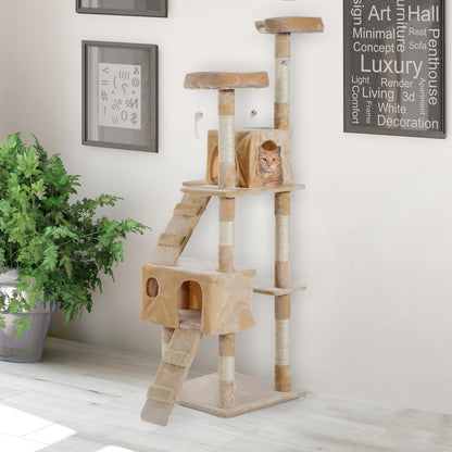 Cat Tree for Indoor Cats Kitten Kitty Scratching Scratcher Post Climbing Tower Activity Center House Cream