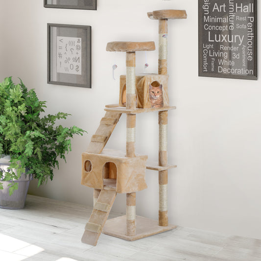 Cat Tree for Indoor Cats Kitten Kitty Scratching Scratcher Post Climbing Tower Activity Center House Cream