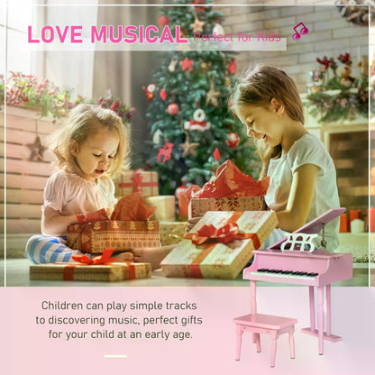 HOMCOM 30 Keys Kids Keyboard Piano Mini Electric Piano Set Grand Piano with Music Stand and Bench Pink