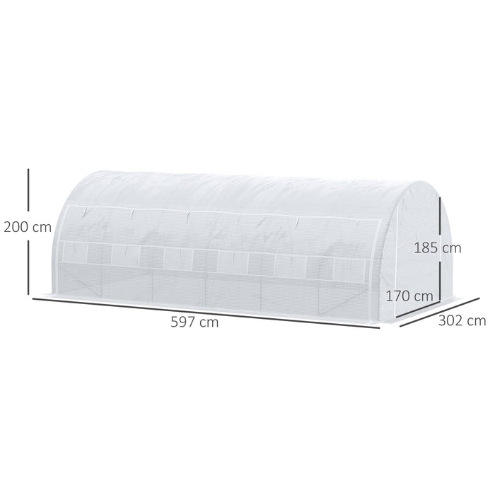 6 x 3 x 2 m Polytunnel Greenhouse, Walk in Pollytunnel Tent with Steel Frame, Reinforced Cover, Zippered Door and 8 Windows for Garden White