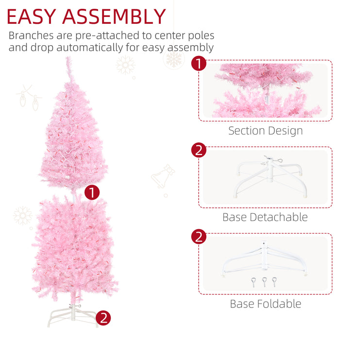 5' Tall Prelit Pencil Slim Artificial Christmas Tree with Realistic Branches, 250 Warm White LED Lights and 408 Tips, Xmas Decoration, Pink