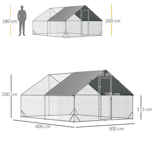 Walk In Chicken Run Galvanized Chicken Coop Hen Poultry House Cage Rabbit Hutch Pet Playpen Backyard With Water-Resist Cover, 3 x 4 x 2m