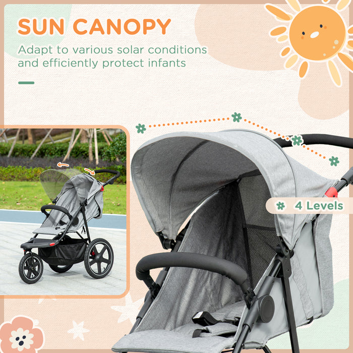 Foldable Three-Wheeler Baby Stroller w/ Canopy, Storage Basket - Grey