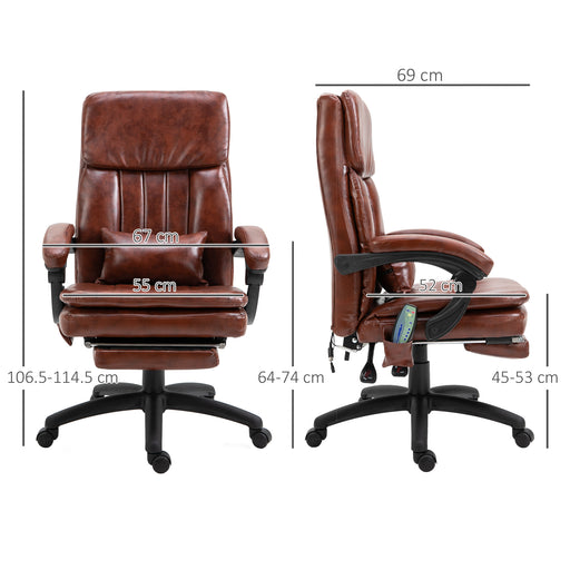 PU Leather Office Chair with 7 Point Vibrating Massage, Computer Desk Chair with Footrest, Adjustable Height, Reclining Back, Brown