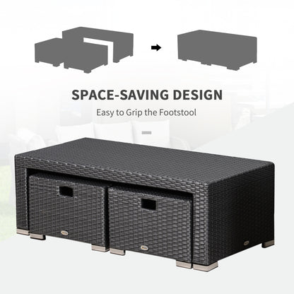 7 Seater Sofa & Coffee Table Footstool Set Outdoor Patio Wicker Weave Reclining Chair Space-saving - Light Grey