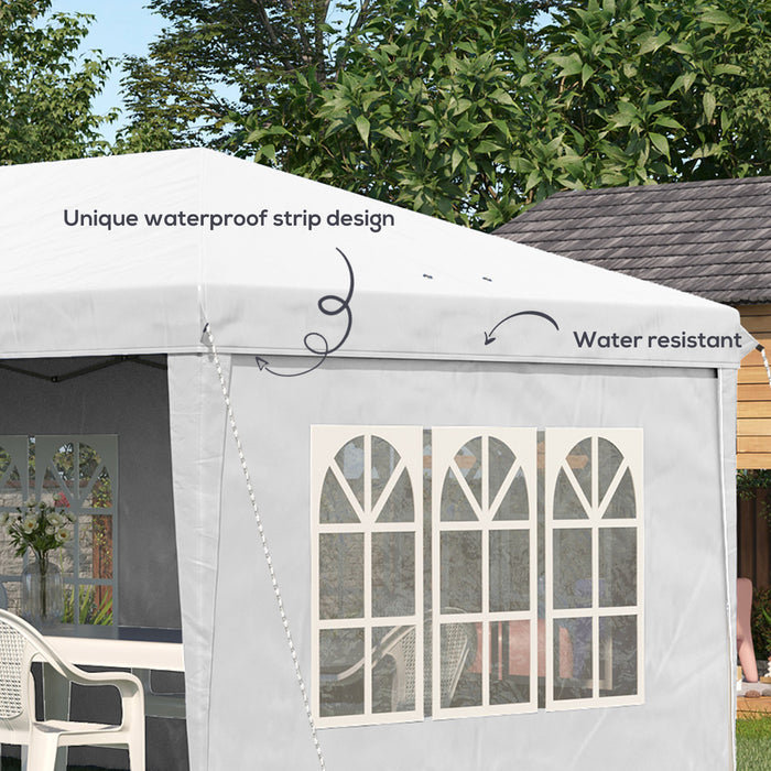 3 x 6m Pop Up Gazebo, Height Adjustable Marquee Party Tent with Sidewalls and Storage Bag, White