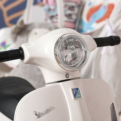 Vespa Licensed Kids Ride On Motorcycle 6V Battery Powered Electric Trike Toys for 18-36 Months with Horn Headlight White