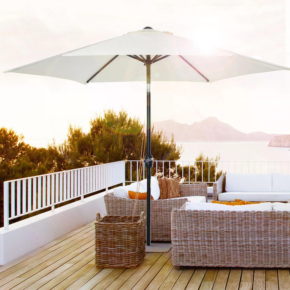 Outsunny 2.7M Garden Parasol Umbrella with Tilt and Crank, Outdoor Sun Parasol Sunshade Shelter with Aluminium Frame, Grey