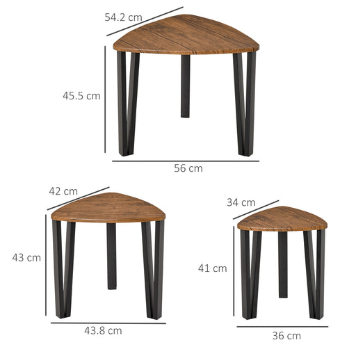 3 PCs MDF Steel Nesting Table Coffee Table Set Multifunctional End Side Table Living Room Furniture Walnut Wood Grain