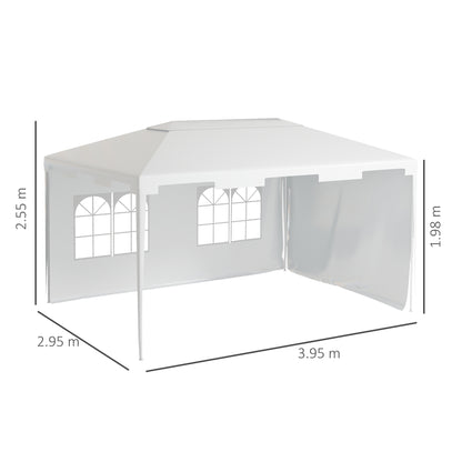 Warehouse Clearance - Outsunny 3 x 4 m Garden Gazebo Shelter Marquee Party Tent with 2 Sidewalls for Patio Yard Outdoor - White