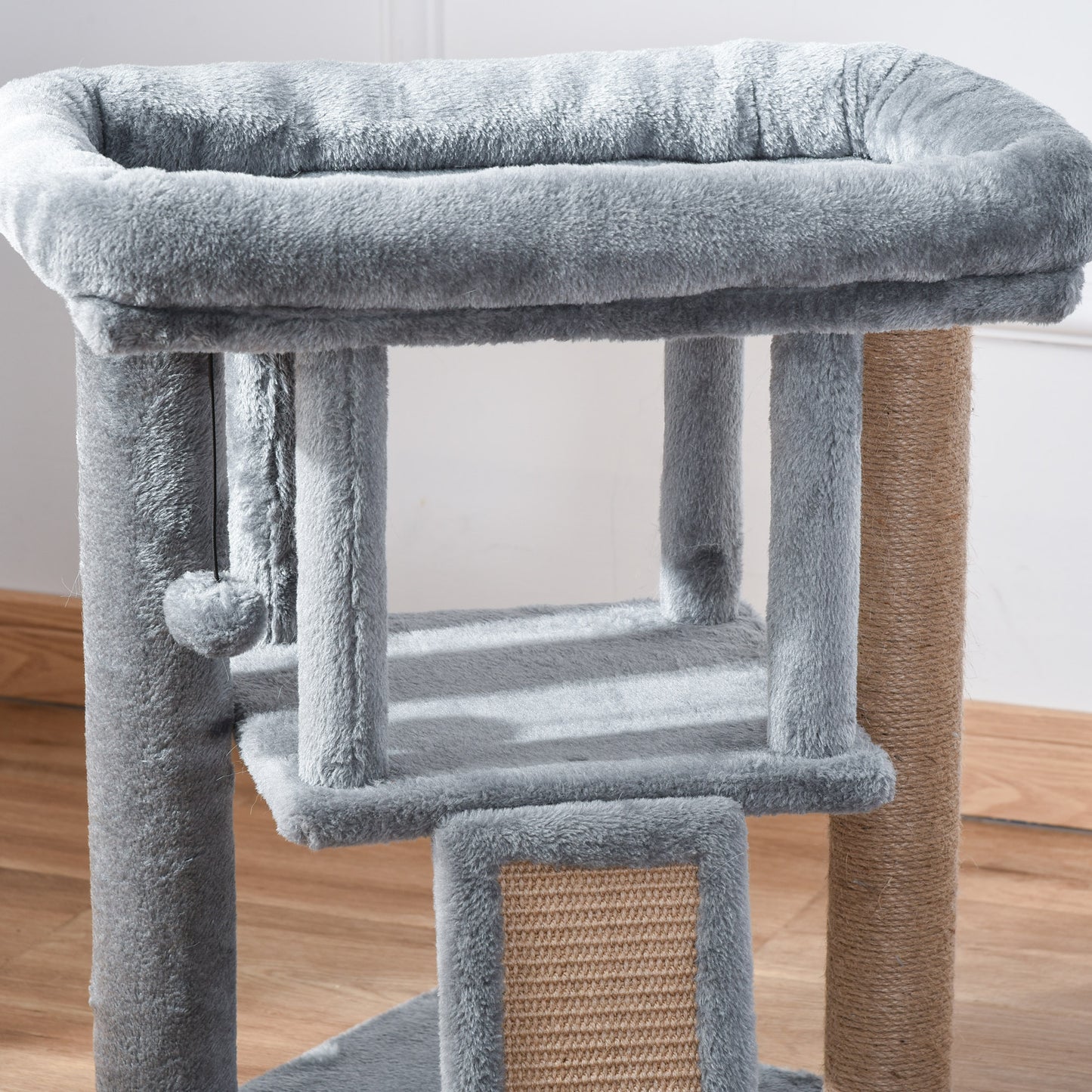 Cat Tree for Indoor Cats Kitten Tower Climbing Activity Centre Furniture w/ Jute Scratching Pad, Toy Ball, Cat House - Grey