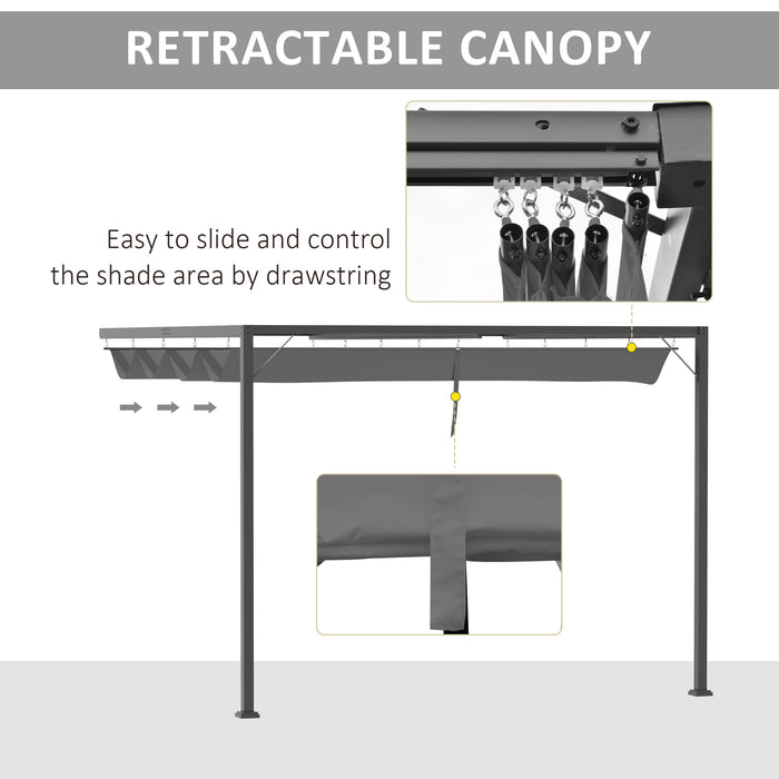 Outsunny 3 x 3(m)Outdoor Pergola Retractable Canopy Wall Mounted Gazebo Patio Shelter Sun Shade, Grey