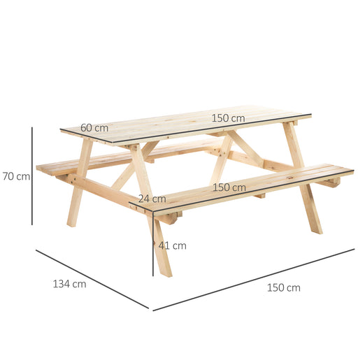 4 Seater Wooden Picnic Table Bench for Outdoor Garden or Patio w/ Parasol Cutout 150 cm