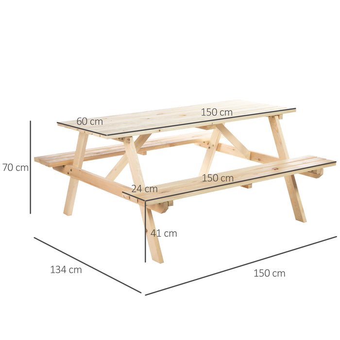 4 Seater Wooden Picnic Table Bench for Outdoor Garden or Patio w/ Parasol Cutout 150 cm