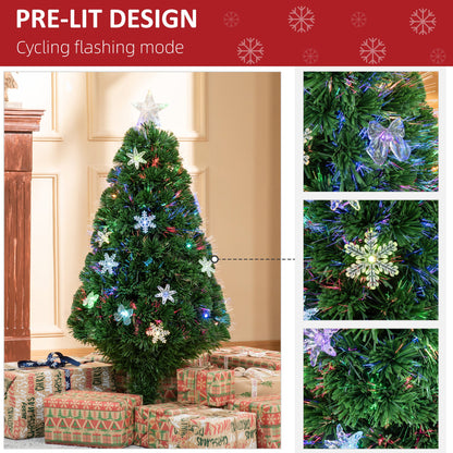 4ft Pre-Lit Fibre Optic Christmas Tree with Multicolour LEDs, Bows & Star