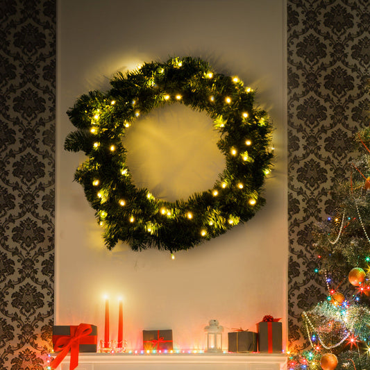 Pre-lit Christmas Wreath with 50 Warm White LED Ideal Xmas Artificial Door Decoration