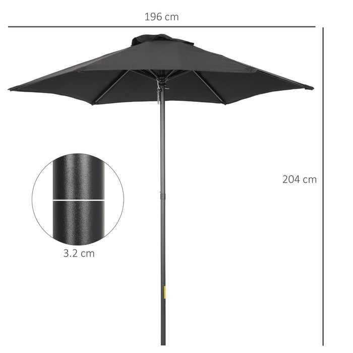 Parasols Umbrellas 2m Patio Outdoor Sun Shade with 6 Sturdy Ribs for Balcony, Bench, Garden, Black