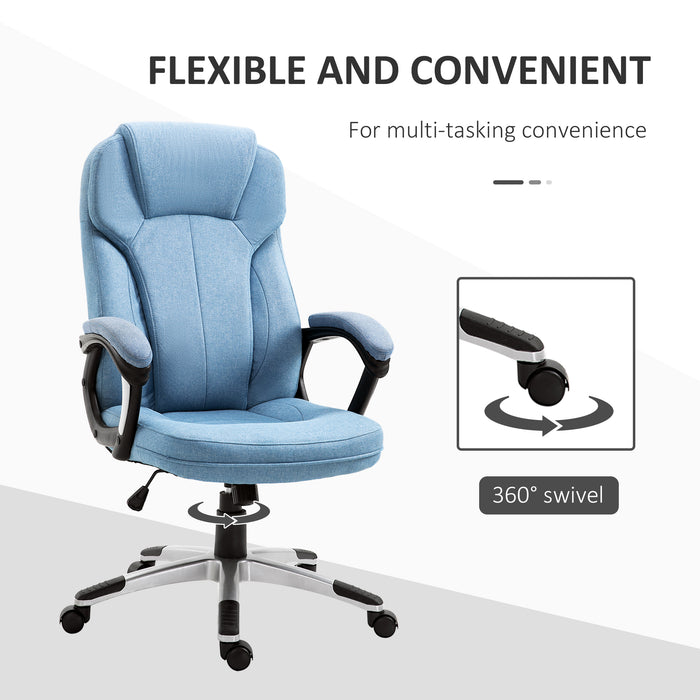 Linen Fabric Home Office Chair, Height Adjustable Computer Chair with Padded Armrests and Tilt Function, Blue