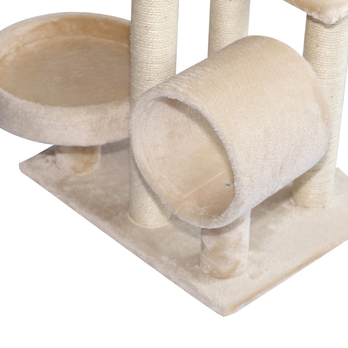 Cat Tree for Indoor Cats Kitten Pet Scratching Post Perch Activity Center Scratcher Climb Post Play House Arch with Tunnel 105cm Tall Beige