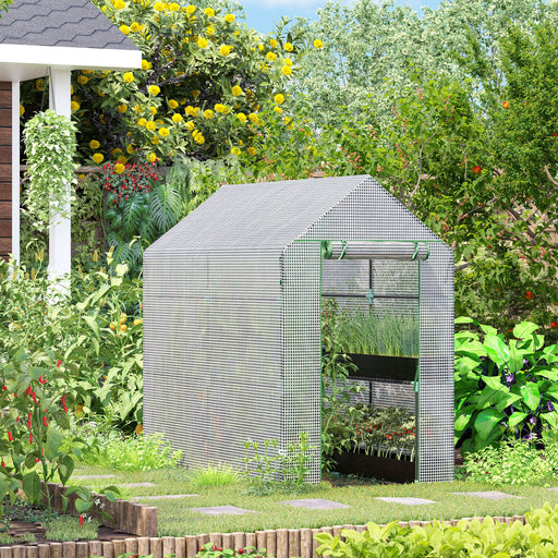 Outsunny Walk in Garden Greenhouse with Shelves Polytunnel Steeple Grow House 6 x 4 x 6ft White