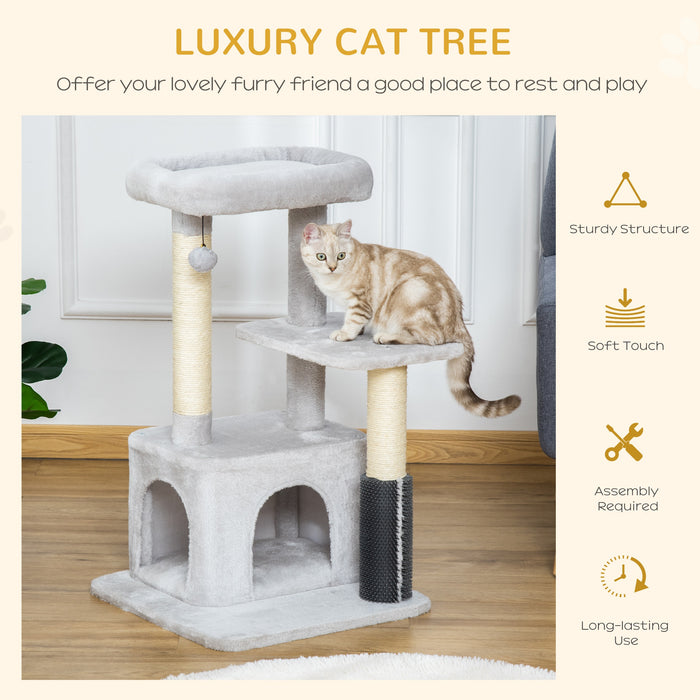 Cat Tree for Indoor Cats Climbing Tower Kitten Scratch Post Activity Center Kitten with Massage Toy Hanging Ball Bed Condo Perch 48 x 48 x 85cm Grey