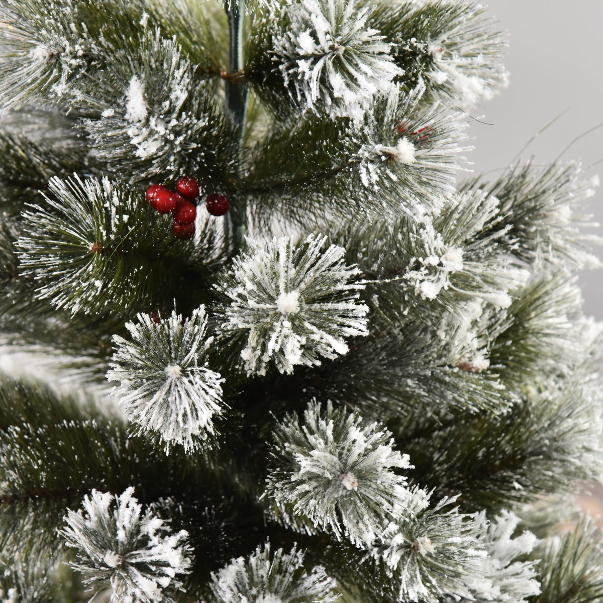 5ft Frosted Artificial Christmas Tree with Red Berries & Metal Stand