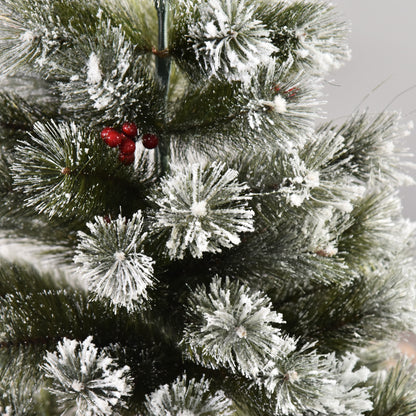 5ft Frosted Artificial Christmas Tree with Red Berries & Metal Stand
