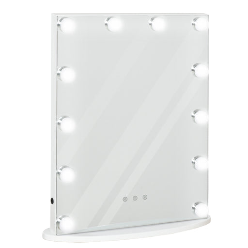 Hollywood Mirror with Lights for Makeup Dressing Table, Lighted Vanity Mirror with 12 Dimmable LED Bulbs and USB Plug in Power Supply, White