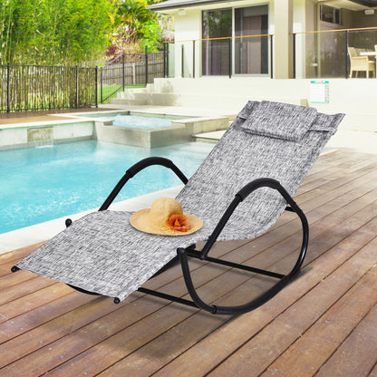 Patio Rocking Lounge Chair Texteline Zero Gravity Rocker Outdoor Patio Garden Recliner Seat w/ Padded Pillow - Grey