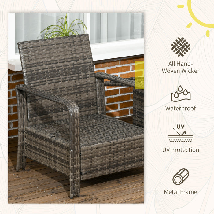 OUT OF STOCK - Outsunny 3 pcs PE Rattan Wicker Garden Furniture Patio Bistro Set Weave Conservatory Sofa Storage Table and Chairs Set Grey Cushion & Wicker
