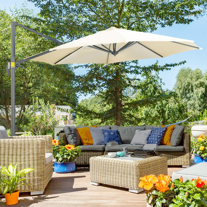 Outsunny 3 x 3(m) Cantilever Parasol with Cross Base, Garden Umbrella with 360¬∞ Rotation, Crank Handle and Tilt for Outdoor, Patio, Cream White