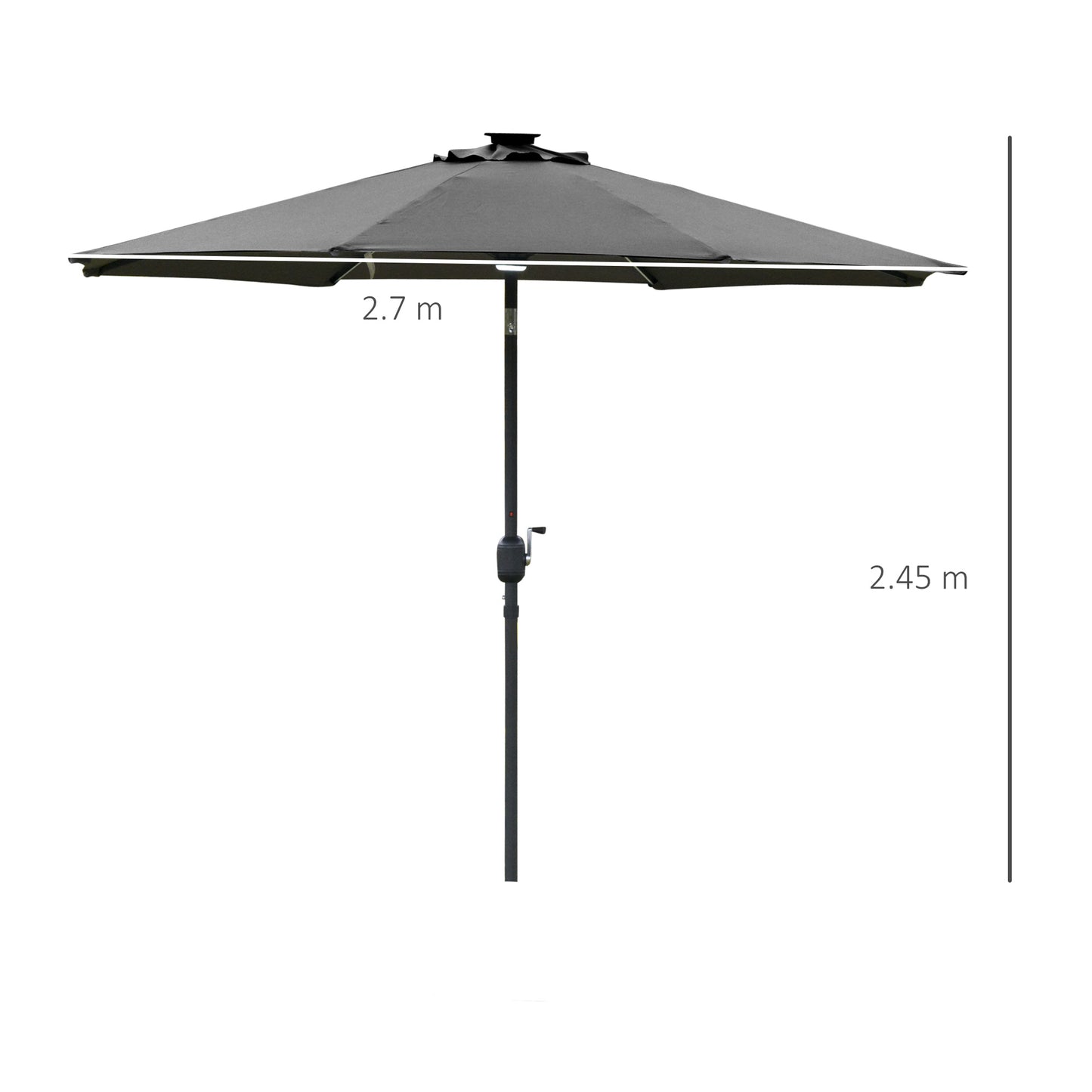 2.7m Garden Parasol Sun Umbrella w/ LED Solar Angled Canopy Grey