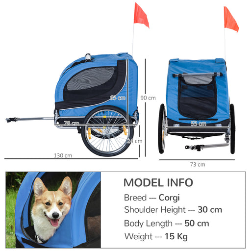 Steel Dog Bike Trailer Pet Cart Carrier for Bicycle Kit Water Resistant with Hitch Coupler Travel Black and Blue