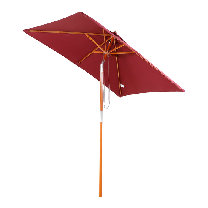 2 x 1.5m Patio Garden Parasol Sun Umbrella Sunshade Canopy Outdoor Backyard Furniture Fir Wooden Pole 6 Ribs Tilt Mechanism - Wine Red