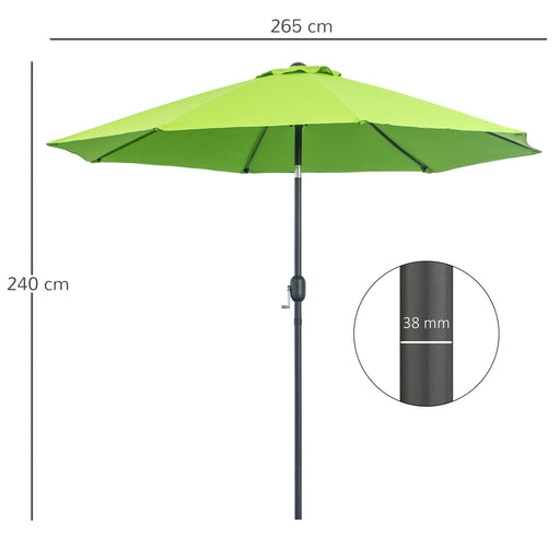 Outsunny 2.7M Patio Parasol Sun Umbrella, Tilt Shade Shelter Canopy with Crank 8 Ribs Aluminium Frame, Light Green