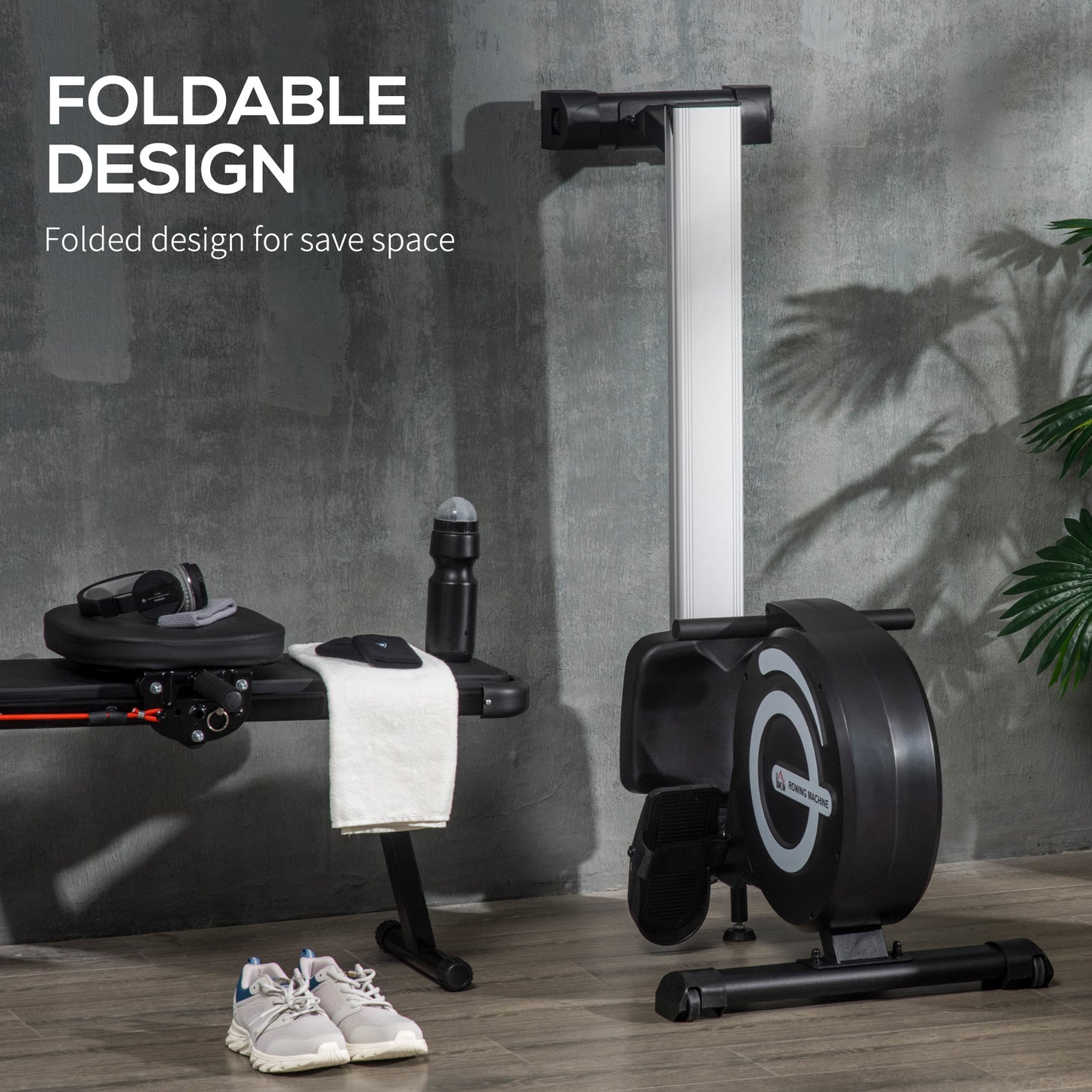 Indoor Body Health & Fitness Adjustable Magnetic Rowing Machine Rower with LCD Digital Monitor & Wheels for Home Gym