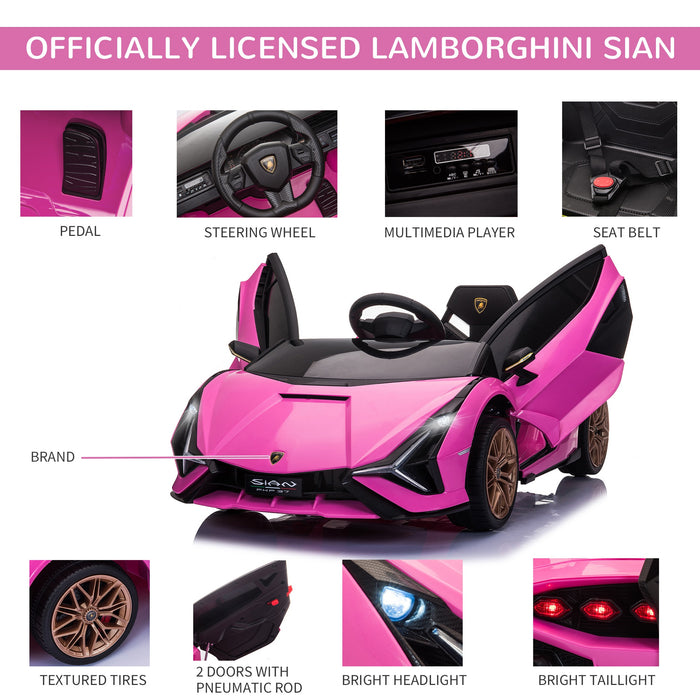 Compatible 12V Battery-powered Kids Electric Ride On Car Lamborghini SIAN Toy with Parental Remote Control Lights MP3 for 3-5 Years Old Pink