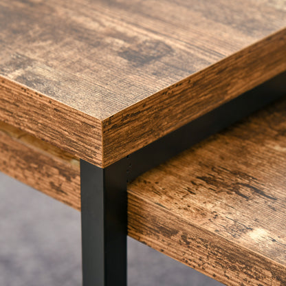 Coffee Tables Set of 2, Industrial Nest of Tables with Metal Frame for Living Room Bedroom, Rustic Brown