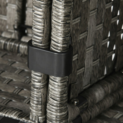 Outsunny 7 Pieces PE Rattan Garden Furniture Set, 50,000 BTU Gas Fire Pit Table, Double Corner Sofa and 3 Footstools, 6 Seater Furniture Sofa Sets with Cushions for Conservatory, Grey