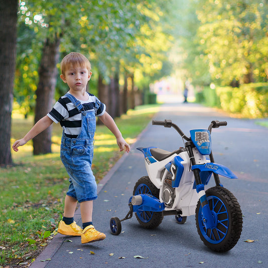 12V Kids Electric Motorbike Ride On Motorcycle Vehicle Toy with Training Wheels for 3-5 Years Old, Blue