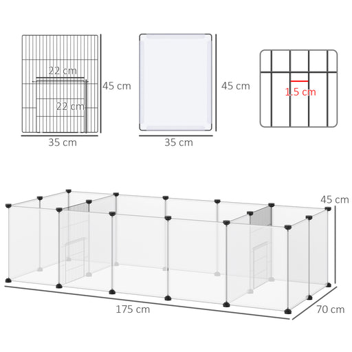 Pet Playpen, DIY Small Animal Cage, 18 Panels Portable Metal Fence, for Guinea Pigs, Hedgehogs, 175 x 70 x 45cm - White