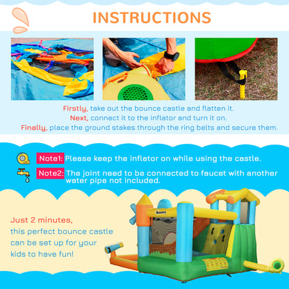 5 in 1 Kids Bouncy Castle Farm Style Inflatable House with Slide Trampoline Pool Water Cannon Climbing Wall with Inflator Carrybag