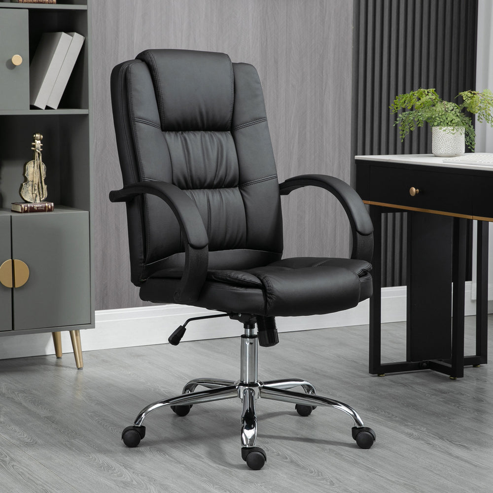 High Back Swivel Chair, PU Leather Executive Office Chair with Padded Armrests, Adjustable Height, Tilt Function, Black