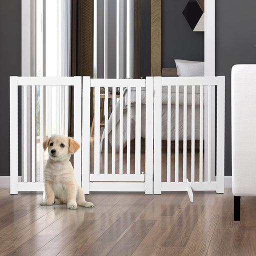 Freestanding Dog Gate, Foldable Pet Fence, Indoor Barrier, Stair Gate with Support Feet, 155 x 76 cm, White