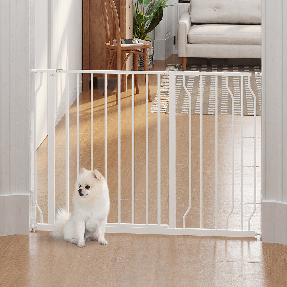 Dog Gate Wide Stair Gate w/ Door Pressure Fit Pets Barrier for Doorway, Hallway, 76H x 75-115W cm - White