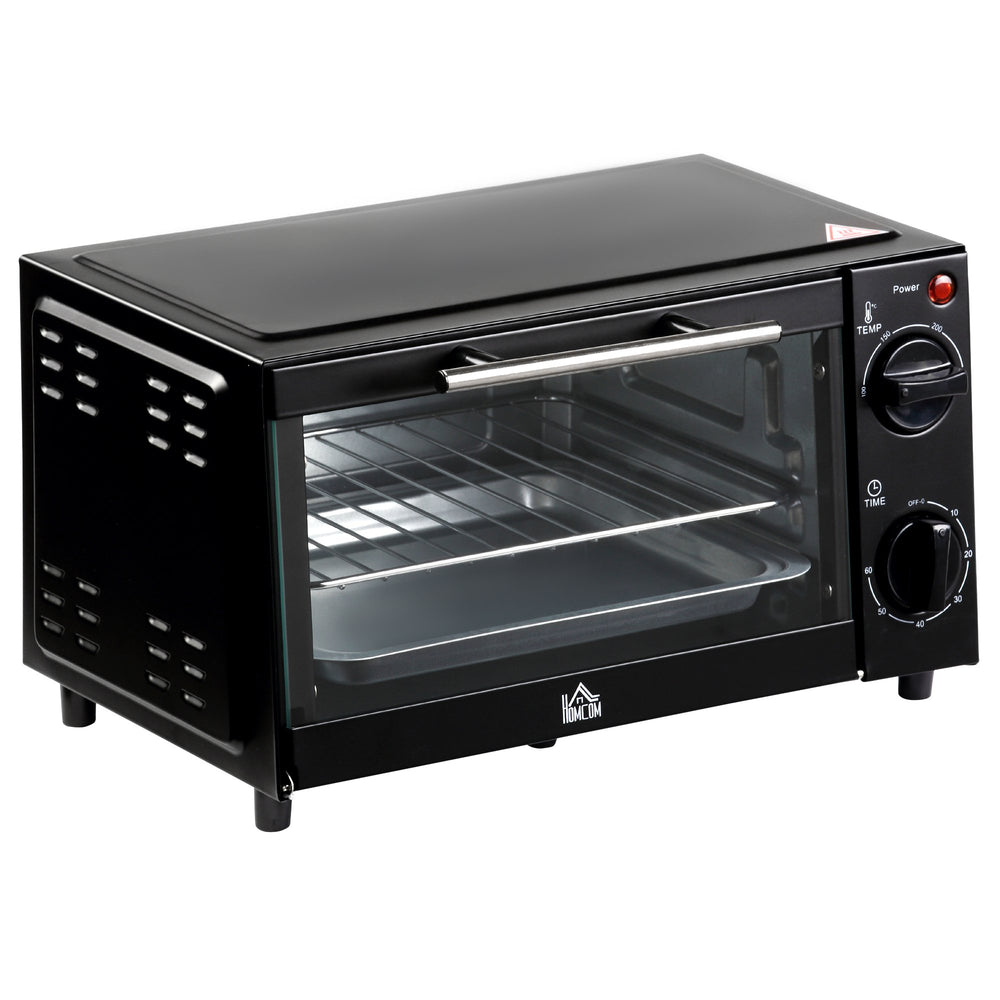 Convection Mini Oven, 9L Countertop Electric Grill, Toaster Oven with Adjustable Temperature, Timer, Baking Tray and Wire Rack, 750W