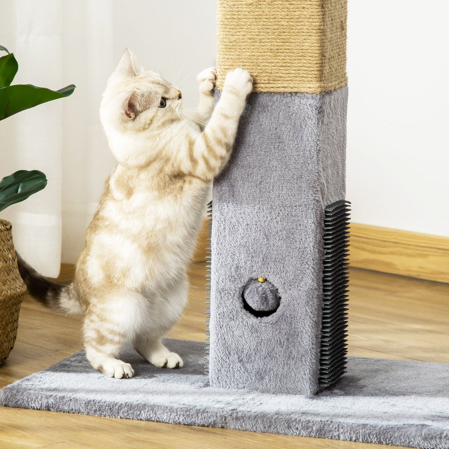 Cat Tree Scratching Post for Indoor Cats 79cm Jute Scratcher Climber w/ Carpet Base Dangling Toy ‚àö√™ Grey